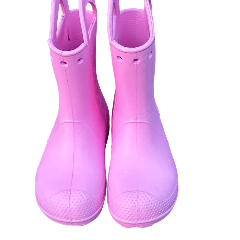 Crocs Handle It Rain Boots Kids Junior 2 Pink Waterproof Lightweight Pull On J2